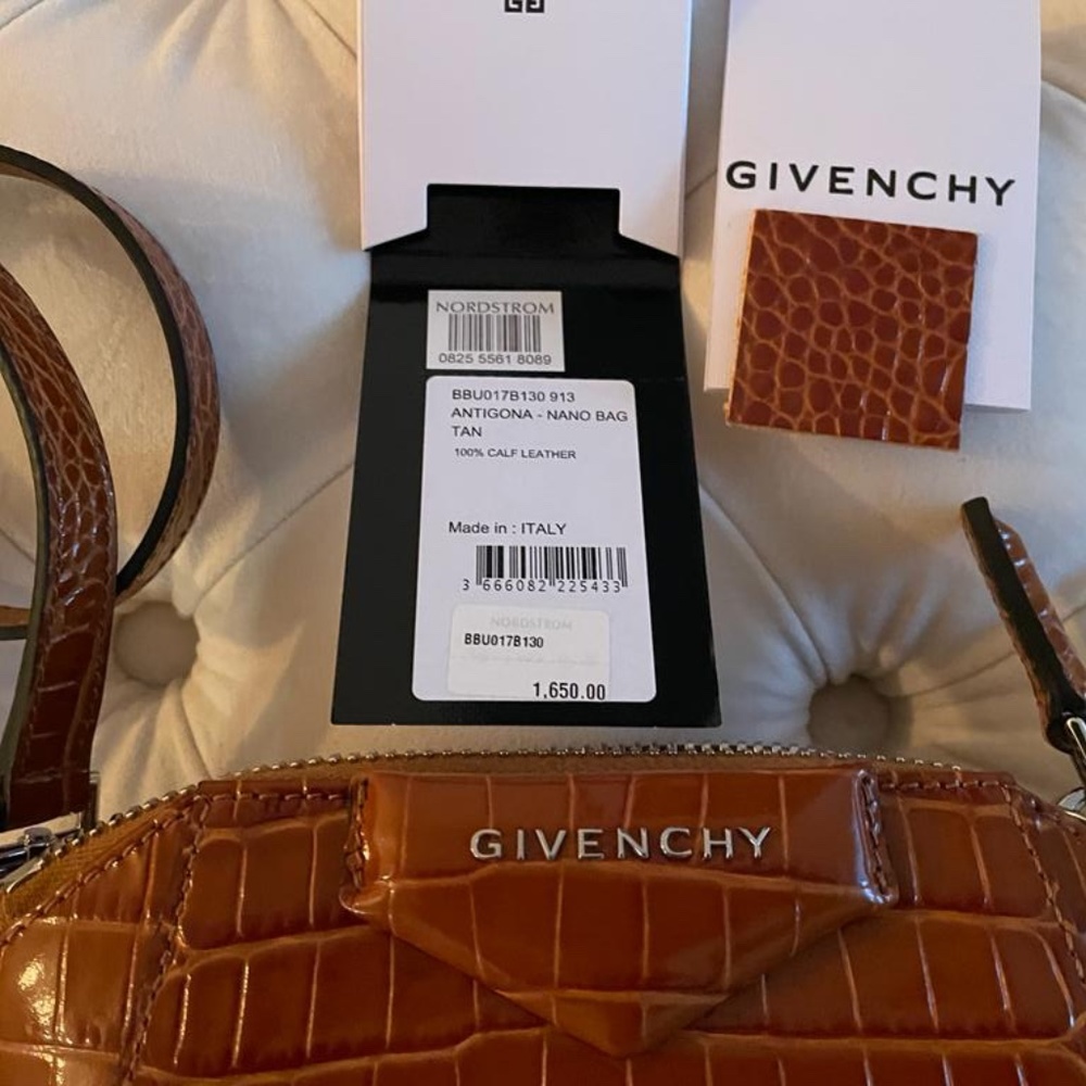 Givenchy Nano Antigona Croc-Embossed Tan Leather Crossbody Bag